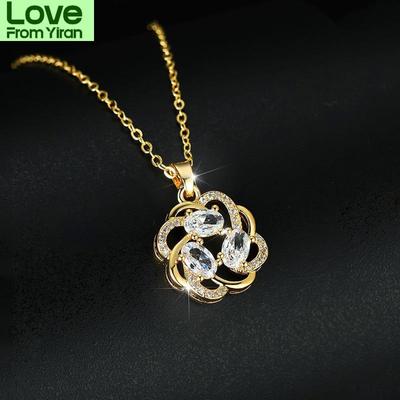 Luxus Weibliche Weiß Zirkon Anhänger Halskette Charme Gold Farbe Hochzeit Halskette Für Frauen Nette Kristall Blume Kette Halskette