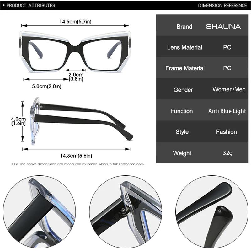 SHAUNA Ins Populärt mode Polygon Cat Eye Flerfärgad glasögonbåge Kvinnor Clear Anti-Blue Light Glasögon Optisk herrbåge