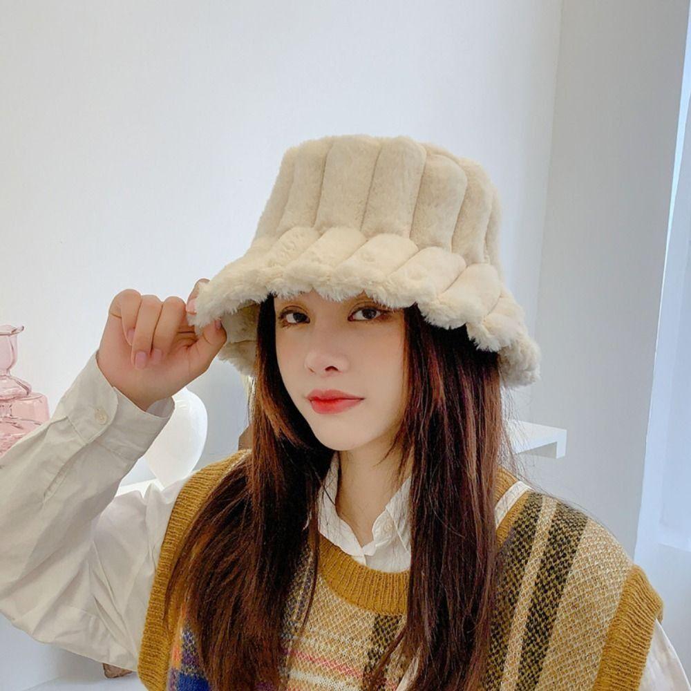 

Плюшевая кепка рыбака, меховая панама, плюшевая шляпа-ведро для женщин бежевый