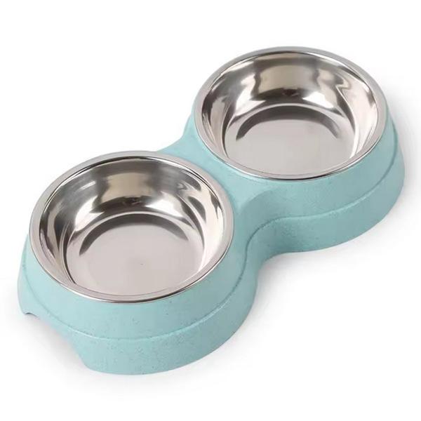 

A25F-Double Pet Bowls Water Feeder Stainless Steel Pet Drinking Dish Feeder Cat Puppy Feeding Supplies Dog Accessories синий