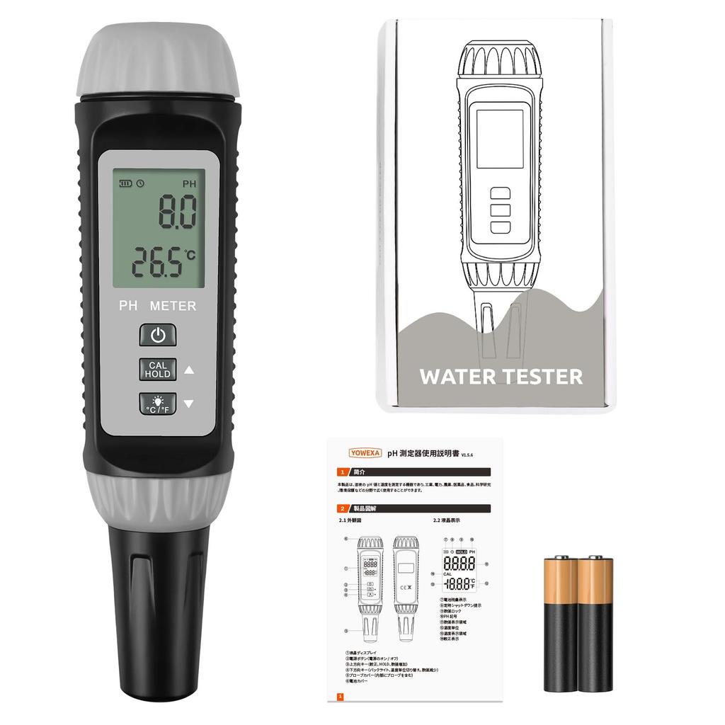 YOWEXA Pen-Type pH Meter Water Quality Tester with pH & Temperature Dual Display, High Accuracy, Waterproof for Aquariums & Pools