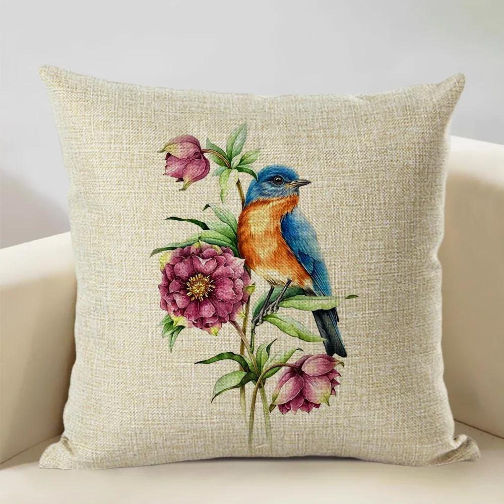 Watercolor Animal Bird Home Sofa Pillow Case Kingfisher Printed Decoration Throw Pillowcas 45x45cm Cushion Cover