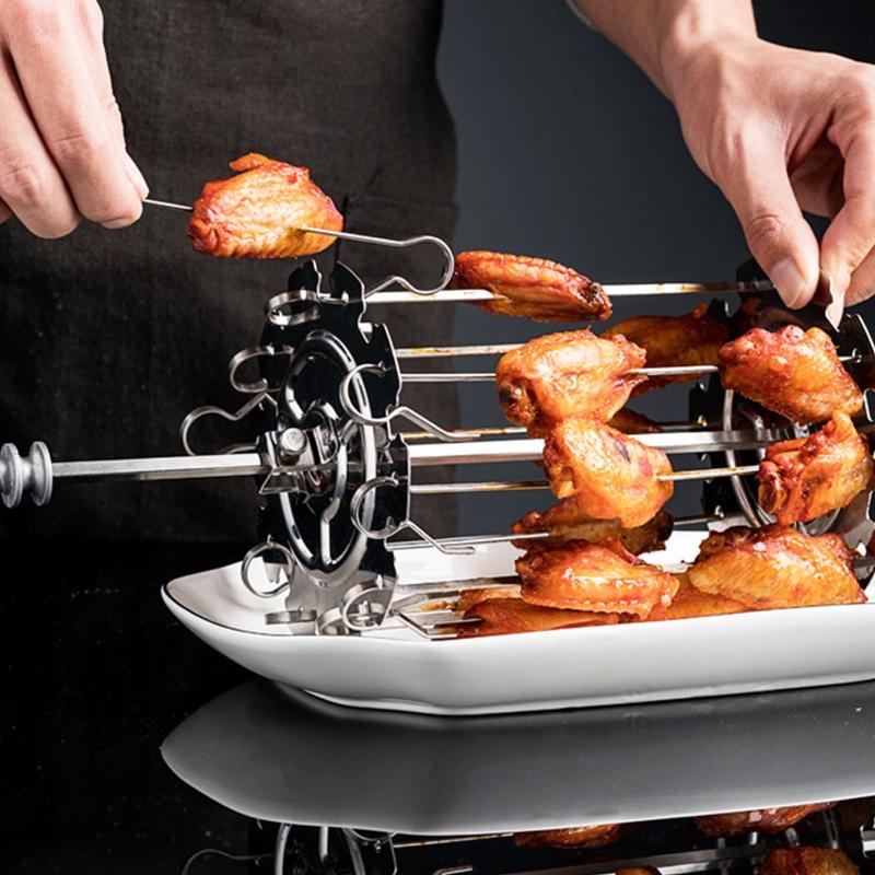 Gaiola de Grelha de Churrasco de Aço Inoxidável Espeto para Legumes e Carne Kebab Maker para Forno Rotativo Air Fryer Forno Elétrico Acessórios