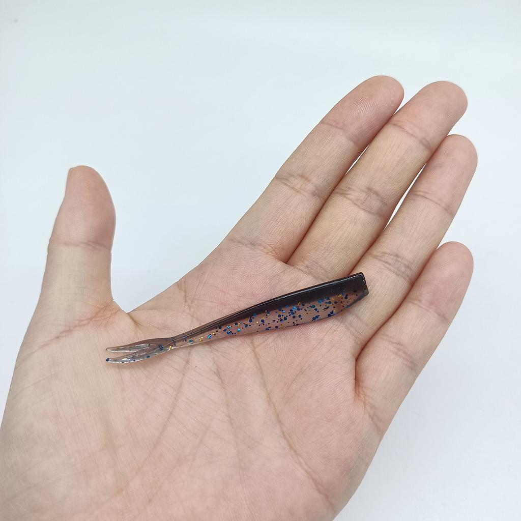 DUODUOYU 10PCS Mini Soft Jig Wobblers Fishing Lures 1.2g/70mm Double Color Silicone Artificial Bait Bass Fork tail Fishing Bait