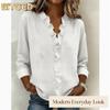 Women's Fashion Casual Solid Color Print Long Sleeve V Neck Blouses & Shirts