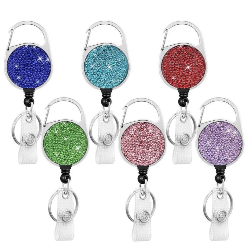 Retractables Keyring Wire Rope Badges Holder Outdoor Rhinestones Keychains