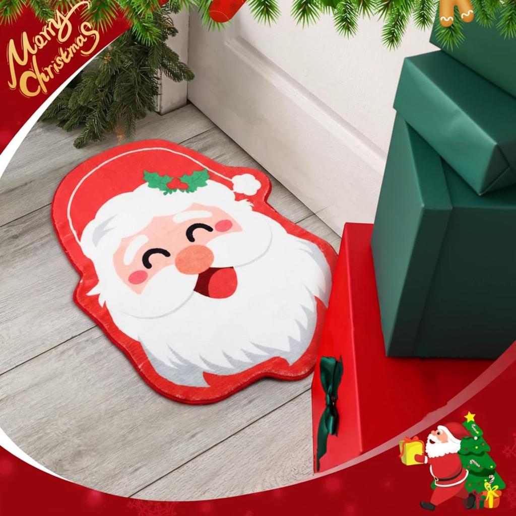 Father Christmas Faux Cashmere Carpet Soft Absorbent Bathroom Floor Mats Bedroom Living Room Carpet Home Decoration