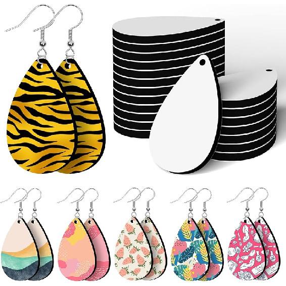 60 Pieces Sublimation Blanks Products, Modacraft Sublimation Blank Earrings with Earring Hooks Jump Rings Ear Plugs Holder Cards Bags for Jewelry DIY