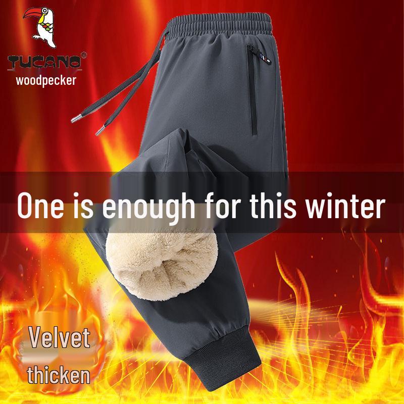 

Мужские очень толстые пуховые брюки Woodpecker с флисовой подкладкой - Зимние теплые, повседневные, свободного кроя, спортивная одежда M (75-95 jin)