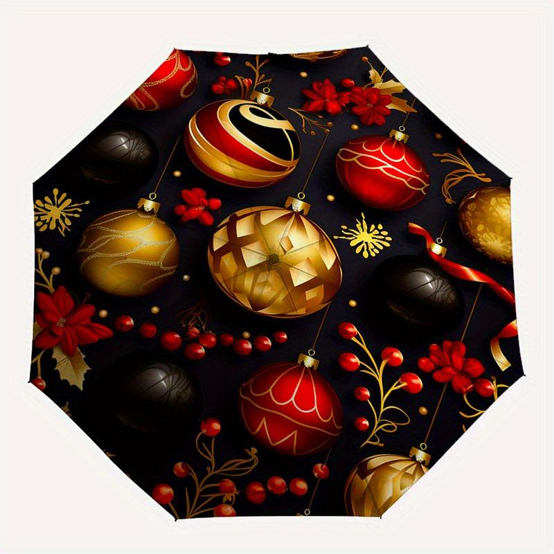 Weihnachtskugeln & Beeren Feiertags-Dekoratives Rundes Schirmchen, Tragbarer 3-fach Kompakter Regenschirm, Weihnachtsgeschenk ES420