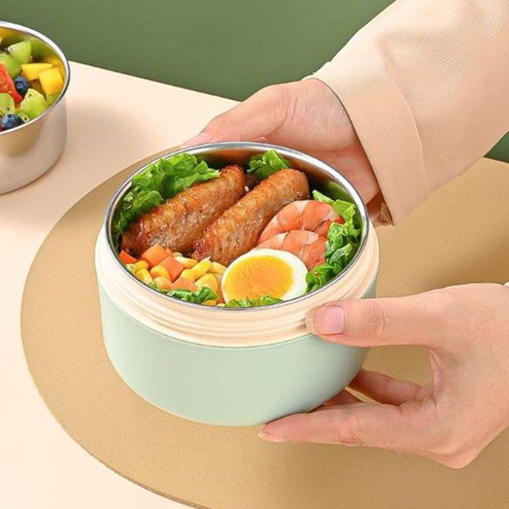 Round Thermal Lunch Box Large Capacity Insulated Lunch Box Practical Food Container  Office