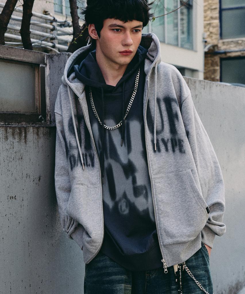 Annoyed Astuff Lettering Zip-Up Hoodie Lq6Tu146_Melange Grey