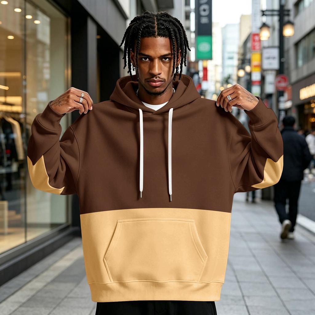 Men's Color Block Pullover Hoodie with Pocket and for Casual Athletic Wear