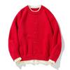 Jian Heng Red Henley Collar Men's Knit Sweater - Loose & Cozy for Autumn/Winter Christmas & New Year