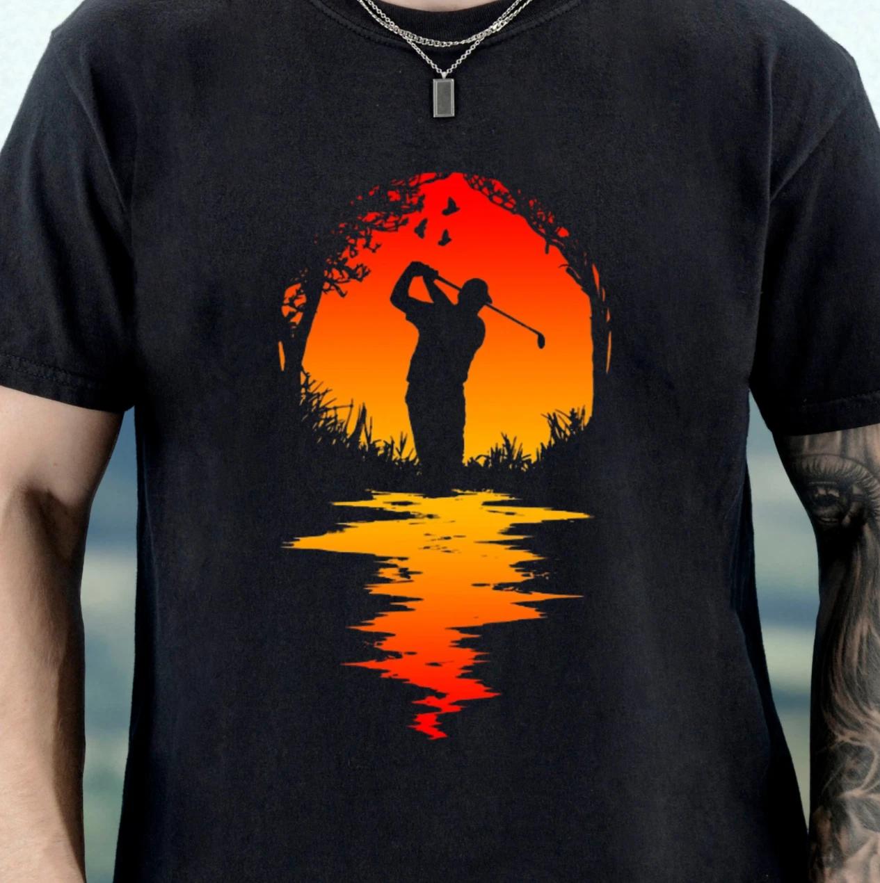 Sunset Golfer T-shirt | Silhouette Golf Sunset Scene Tee, Golfing Shirt 3XL