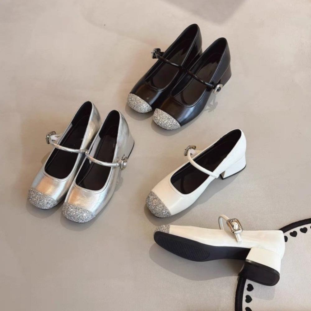 Spring Autumn Fashion Platform Sequin Buckle Women Mary Jane Shoes Designer New Leather Soft Sole Casual Ladies High Heels