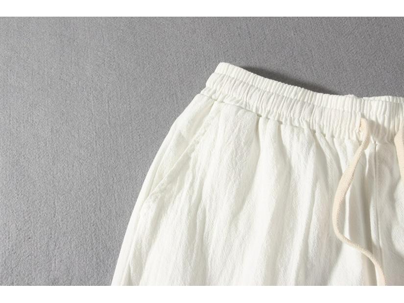 Men's Loose Fit Linen Trousers - Straight Leg, Drawstring, Harem Style, Cotton Blend, Chinese Influence.