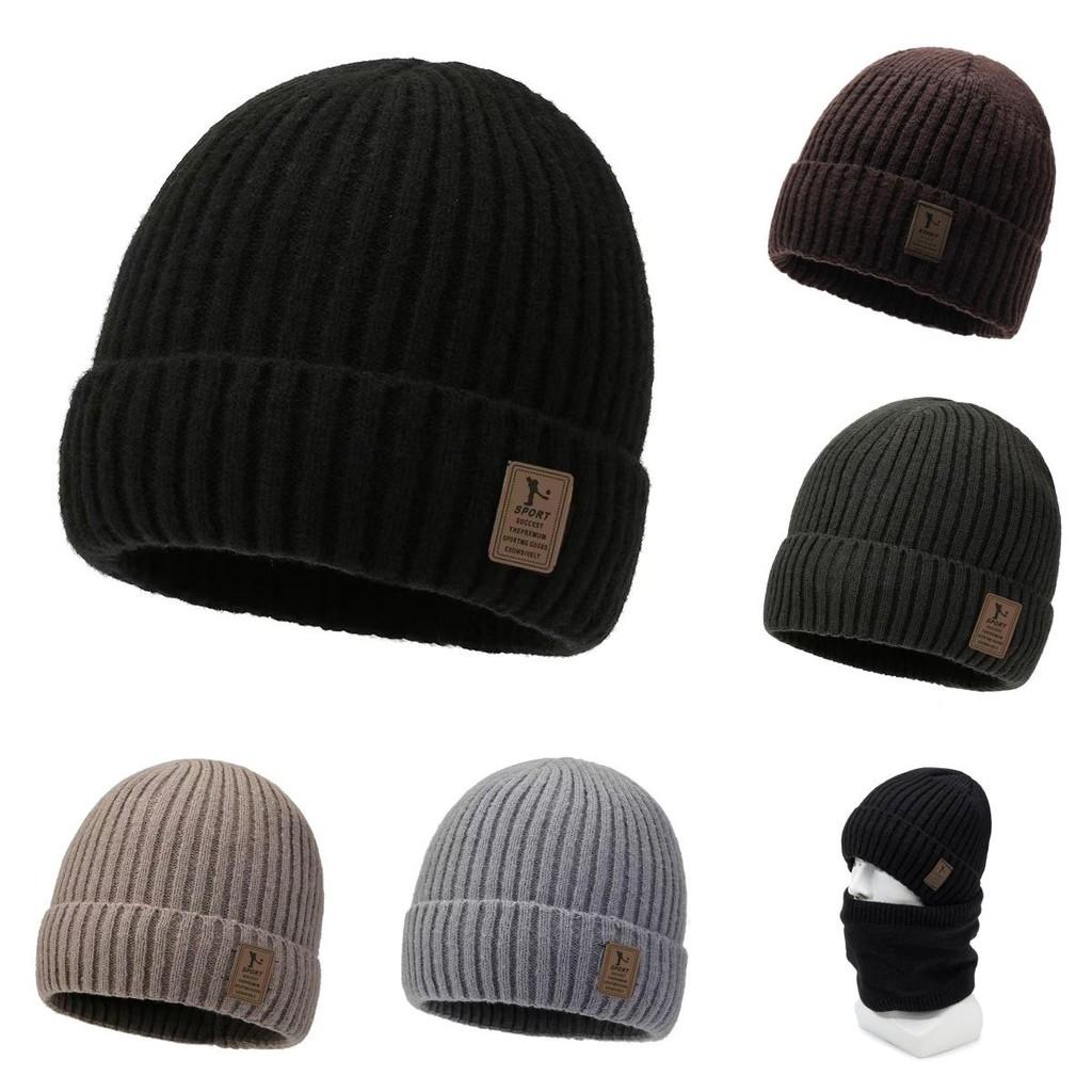 Gestrickte Wintermütze mit Buchstabenstickerei für Herren Kälteschutz