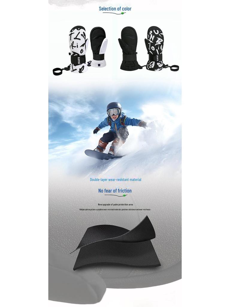 2024 Winter Kids' Double Layer Waterproof Ski Gloves: Wear-Resistant & Warm