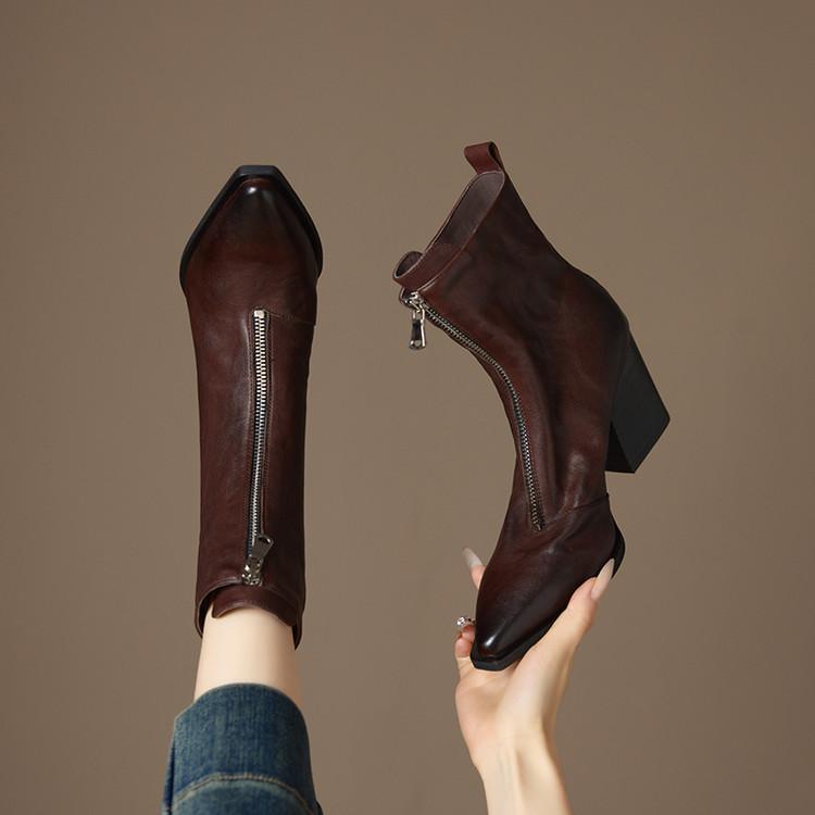 Mote Nye Høst/vinter Ekte Skinn Dame Støvletter Spiss Tå Sko for Kvinner Mote Støvletter Høye Hæler Korte Støvletter Kraftige Hæler