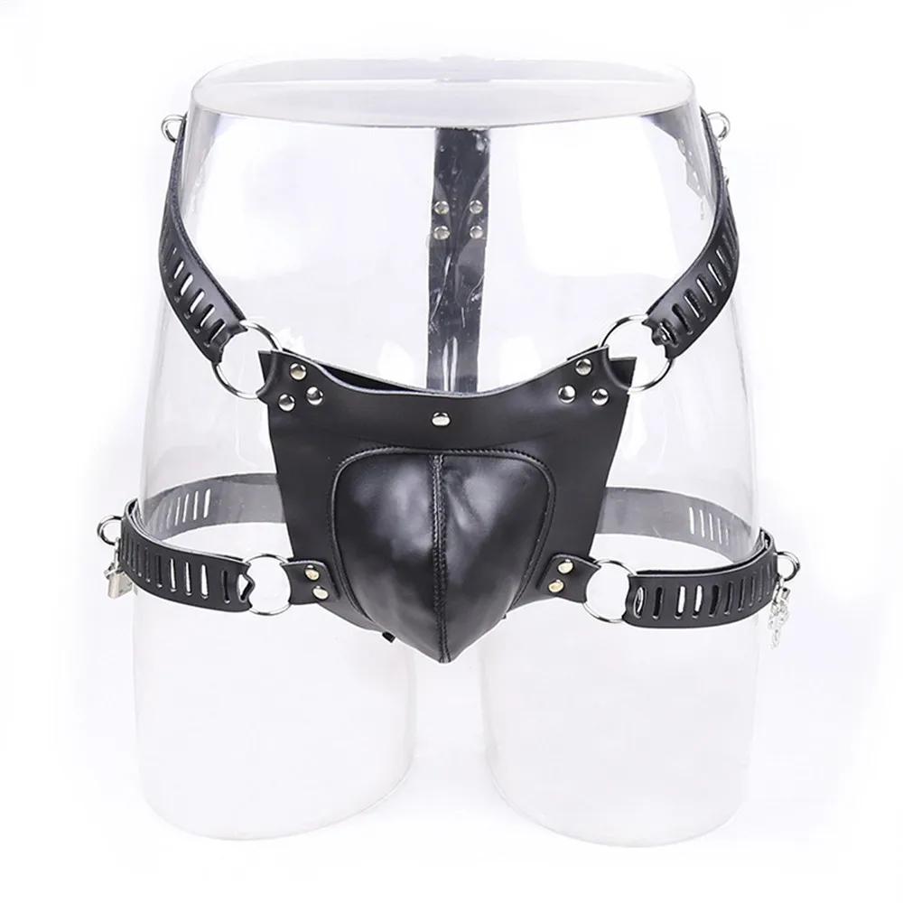 BDSM PU Leather Male Chastity Belt Device Pants Underwear Lock Penis Rings Bondage Erotic Sex Toys for Men Women 18+ Adult Games