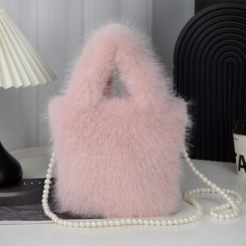 Pearl wool bag versatile messenger bag premium texture shoulder bag large capacity fox plush hand bag bucket bag