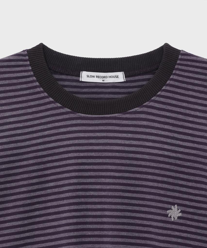 SLOW RECORD HOUSE Striped Short Sleeve T-Shirt_Purple