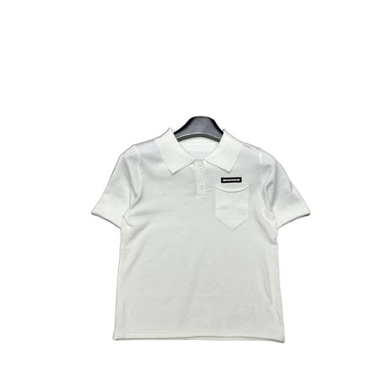European Style 2026 Early Spring Letter Pocket Knit Lapel Short Sleeve Versatile Casual Top