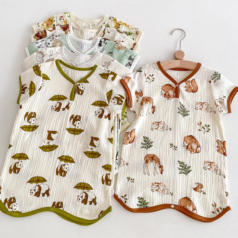 2025 Summer Pure Cotton Baby Sleep Robe: Class A Short Sleeve Gauze Pajamas