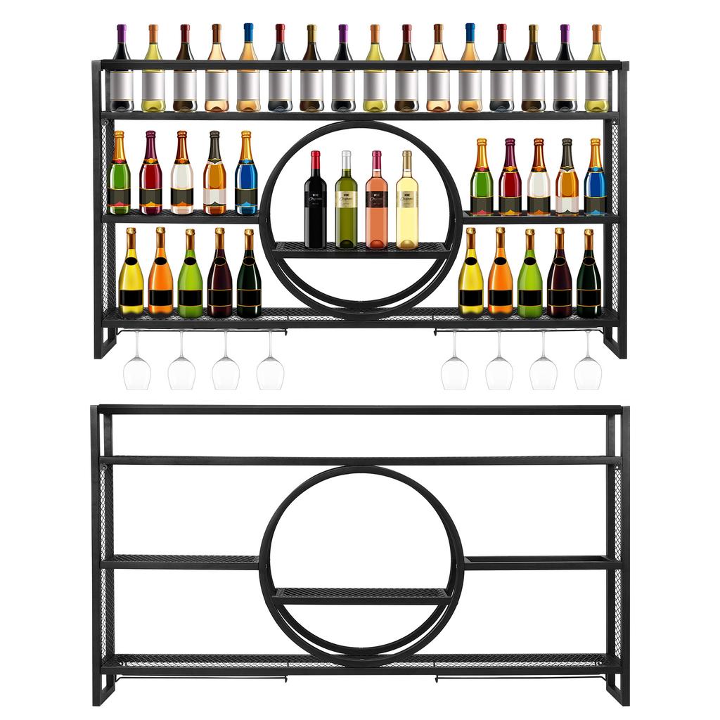 Bar Liquor Bottle Display Shelf with LED Light Wine Glass Holder Wall-Mounted Floating Wall Wine Bracket For Home Kitchen