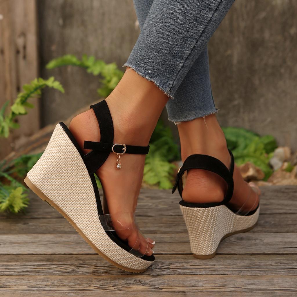 Summer 2025 muffin cross transparent belt sandals new women's European and American large size platform Roman sandals