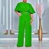 Damen Rundausschnitt Kurze Fledermausärmel Jumpsuit Locker Hoher Bund Elegant Weiter Bein Jumpsuit Einfarbig Büro Pendler Outfit
