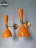 Orange Brass Diablo Wall Sconce Pair: 1950s Mid-Century Italian Lighting