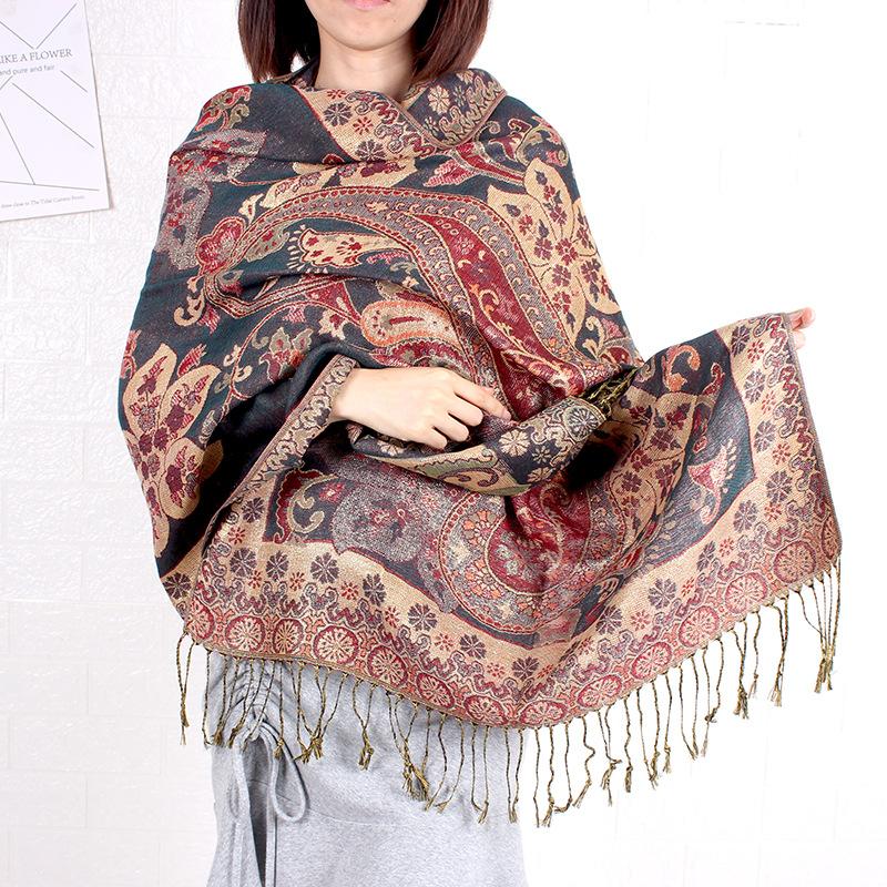 Paisley Pashmina Shawl Scarf Women Jacquard Cashew Printed Scarves Double-side Flowers Borders Female Tassel Blanket Wraps