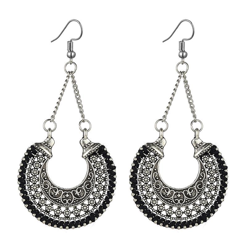 Bohemian Vintage Fashion Rope Wrap Earrings For Women Carved Hollow Geometric Drop Dangle India Earrings Boho Jewelry Wholesale