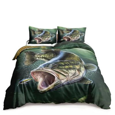 Biancheria da letto Pesce Luccio Pesce Striato Modello Grande Caccia e Pesca a Tema Copripiumino per Camera da Letto Ragazzi Decorazioni per Adolescenti
