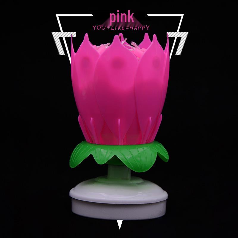Dual-Layer Rotating Lotus Birthday Music Candle for Cakes