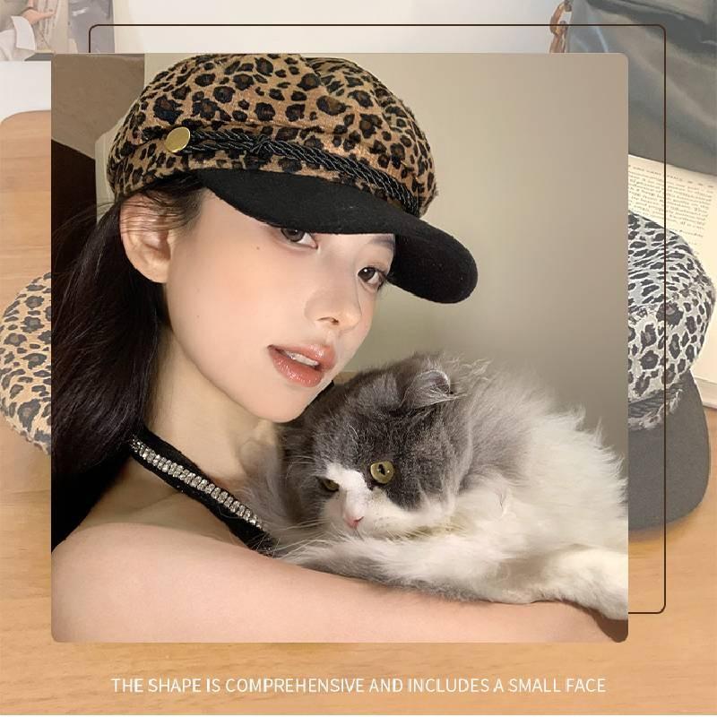 Pattern Leopard Beret Hat Unisex Versatility Breathable Oversized Design Unisex