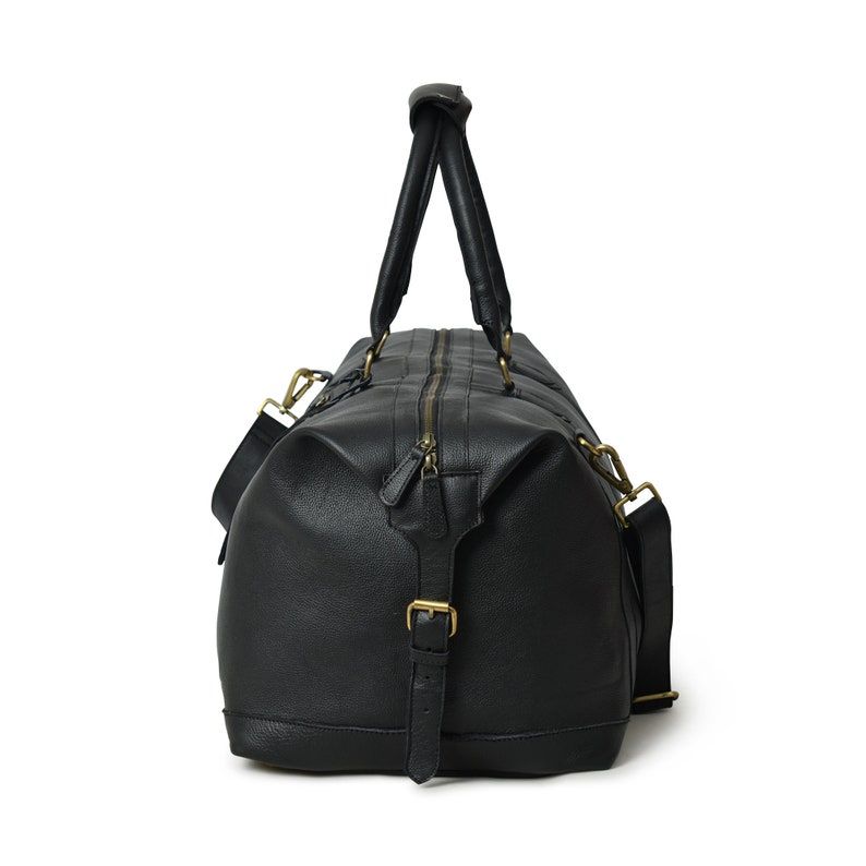 Handmade Black Leather Duffle Bag: Personalized Travel Overnight Bag