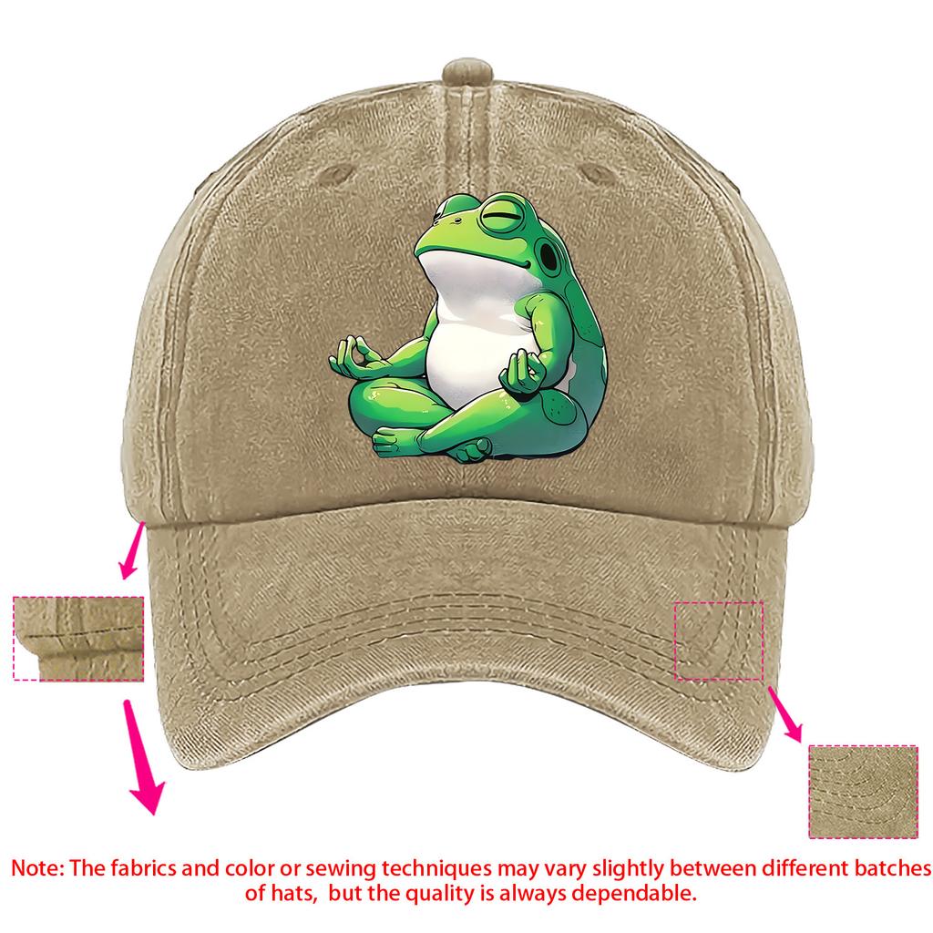 Meditation Frog Baseball Cap Washed Denim Casual Adjustable Unisex Snapback Hat