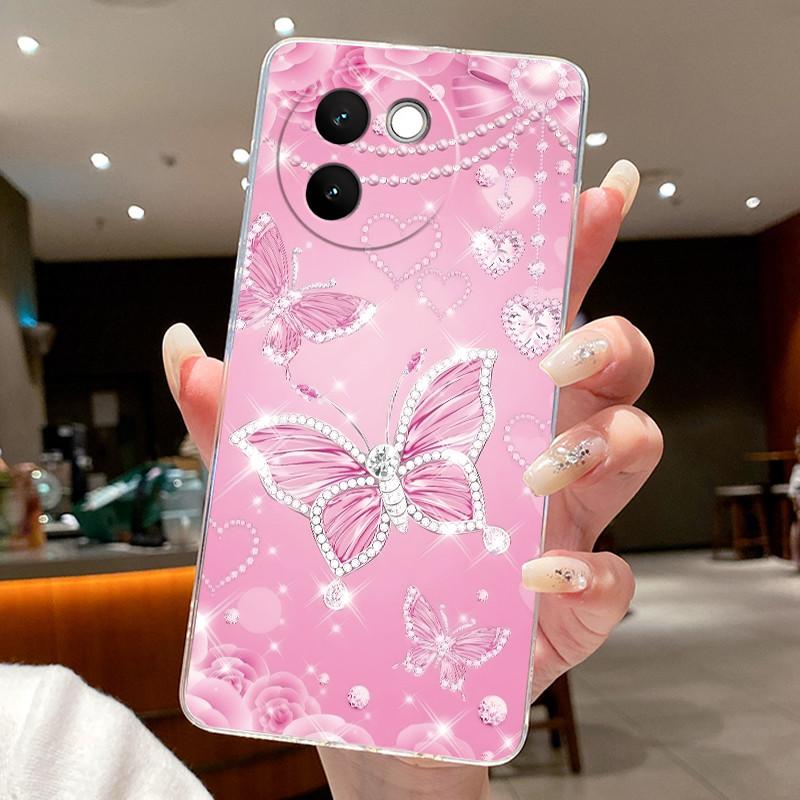 Case For Vivo V30e Fundas V2339 Capa Flower Butterfly Protective Thin Casing Coque Transparent Soft Silicone TPU Phone Cover