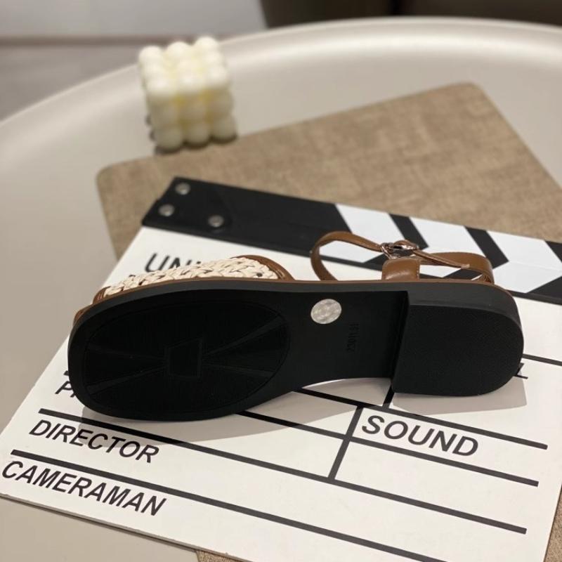 2025 New Retro Women Mesh Flats Sandals Designer Open Toe Shoes Summer Trend Walking Soft Shoes Shallow Buckle Shoes