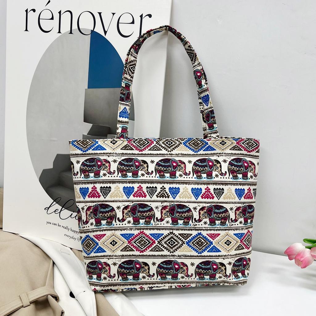 2025 Neue Mode Chinesischer Ethno-Stil Damen Schultertasche Hochwertige Canvas Tragetasche Damen Große Kapazität Einfach Bedruckt Vielseitige Clutch Handtaschen