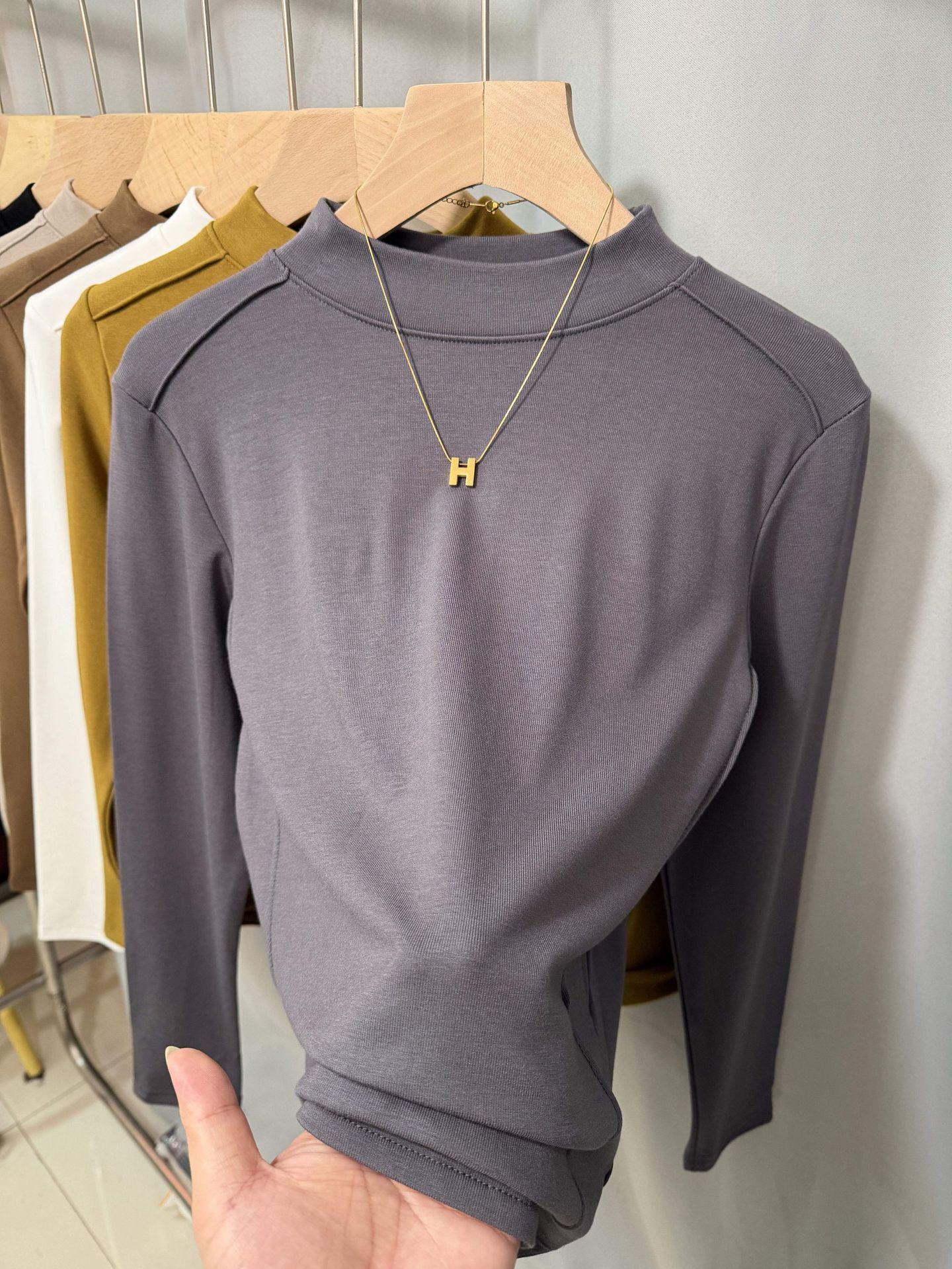 Elegant Fishbone Pattern Slimming Stand-Up Collar Long-Sleeve Women s Top XXL (140-160 jin)