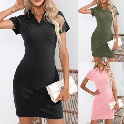 Γυναικείο Καλοκαιρινό Φόρεμα με V Λαιμόκοψη και Κοντό Μανίκι Ελαστικό Φόρεμα που Σμιλεύει την Κοιλιά