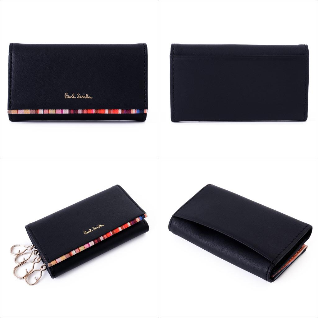 Engraving Paul Smith Crossover Stripe Trim Genuine Leather Key Holder [Personalized Available] Case/Key (Navy)