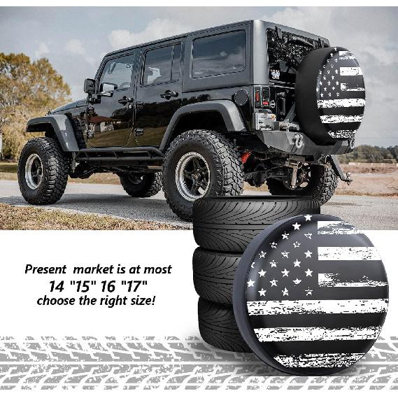 Black White Vintage American Flag Spare Tire Cover Protectors Weatherproof Dust-Proof For Fit For Jeep Wrangler RV, SUV, Truck Travel