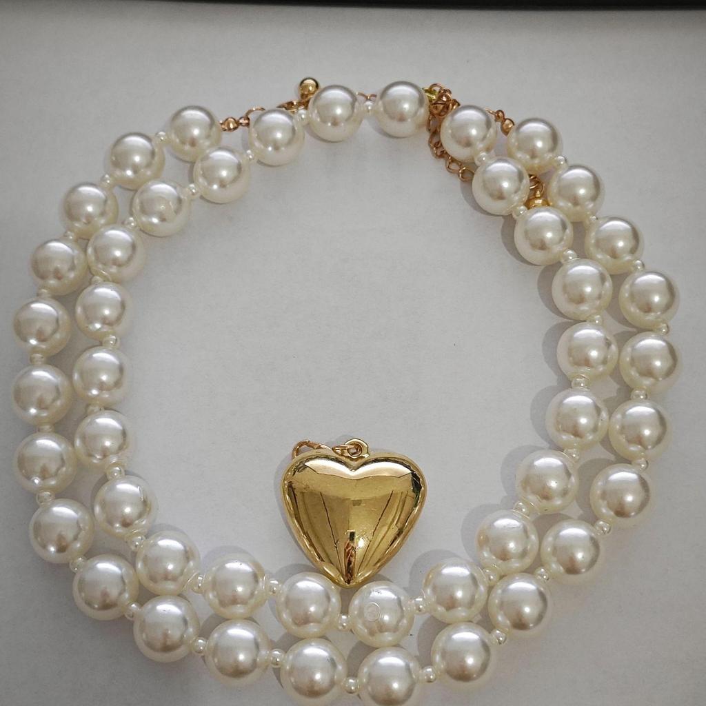 Exaggerated Heart Pearl Necklace with Irregular Hollow Design for Women