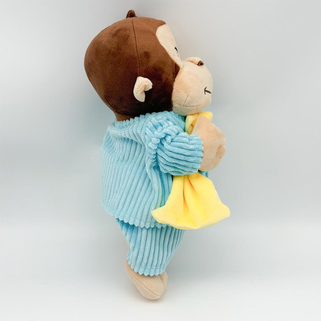 30Cm Funny Monkey Plush Toy Wearing Blue Striped Clothes Holding Banana Perfect For Cuddling And Kids Room Decoration