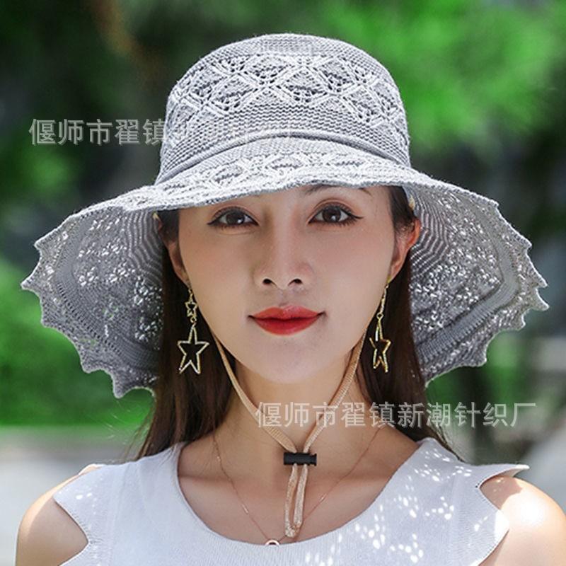 New Summer Women's Big-brimmed Sun Hat Hollow Sunscreen Sun Hat Flower Decoration Breathable Cool Hat